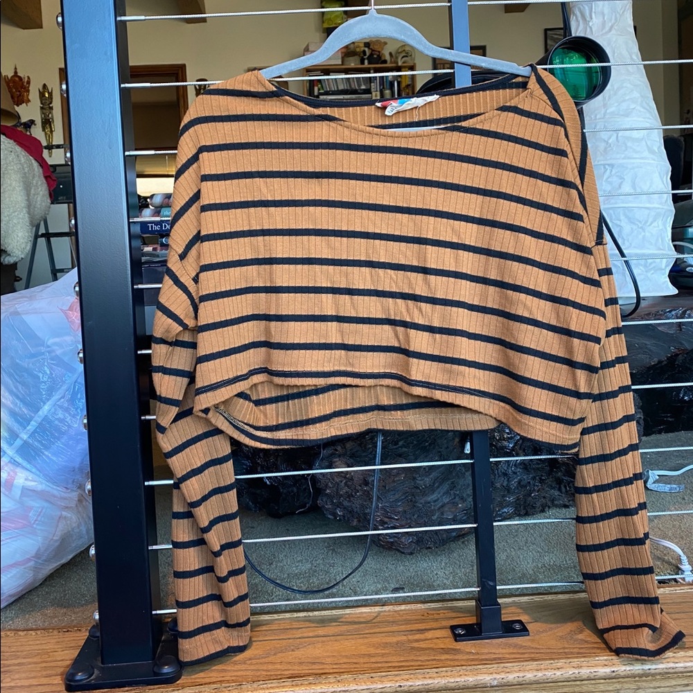 free people tan and black striped sweater